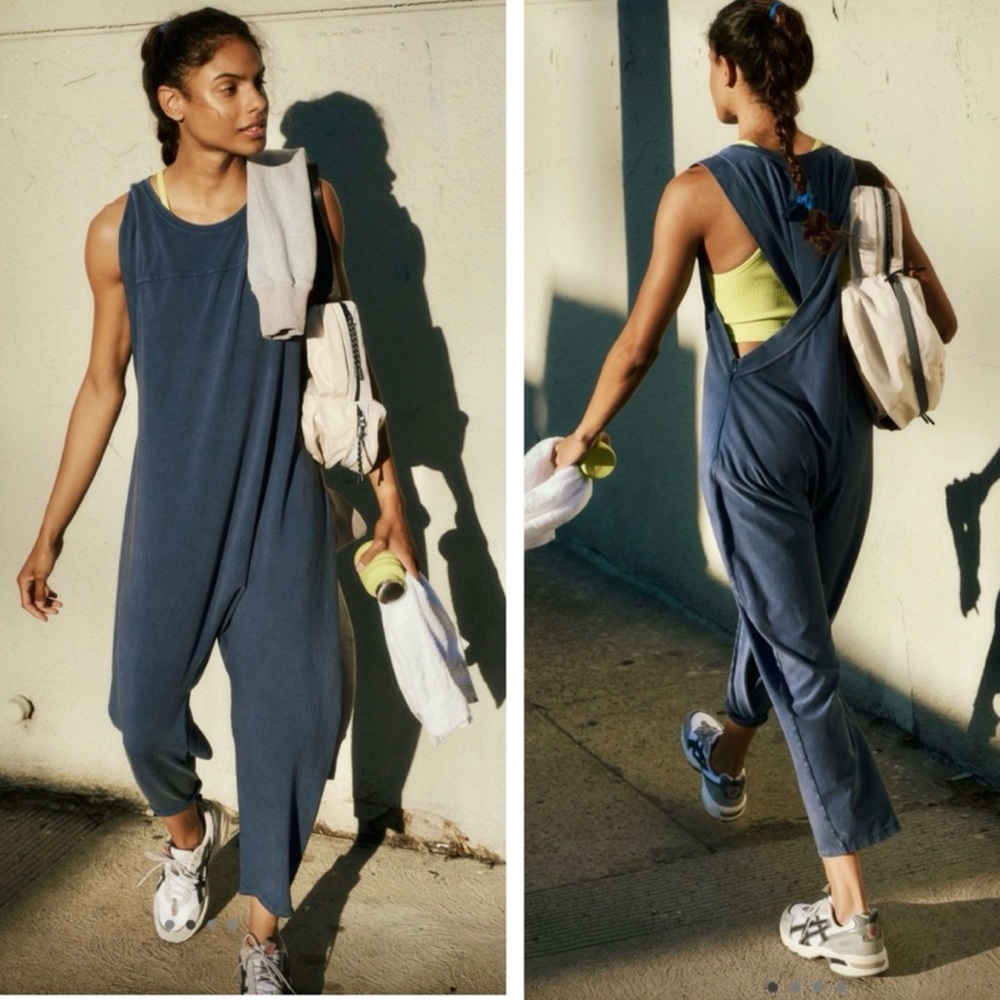 FREE PEOPLE FP Movement NEW Hot Shot Twisted Onesie Size M Jumpsuit Blue
